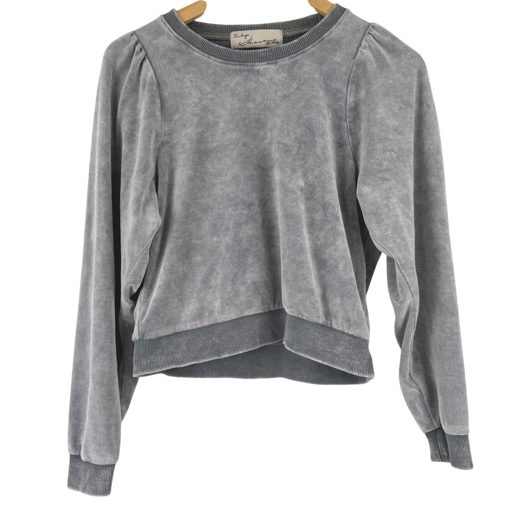 Vintage Havana‎ Gray Velvet Puff Sleeve Velour Sweatshirt S Cozycure